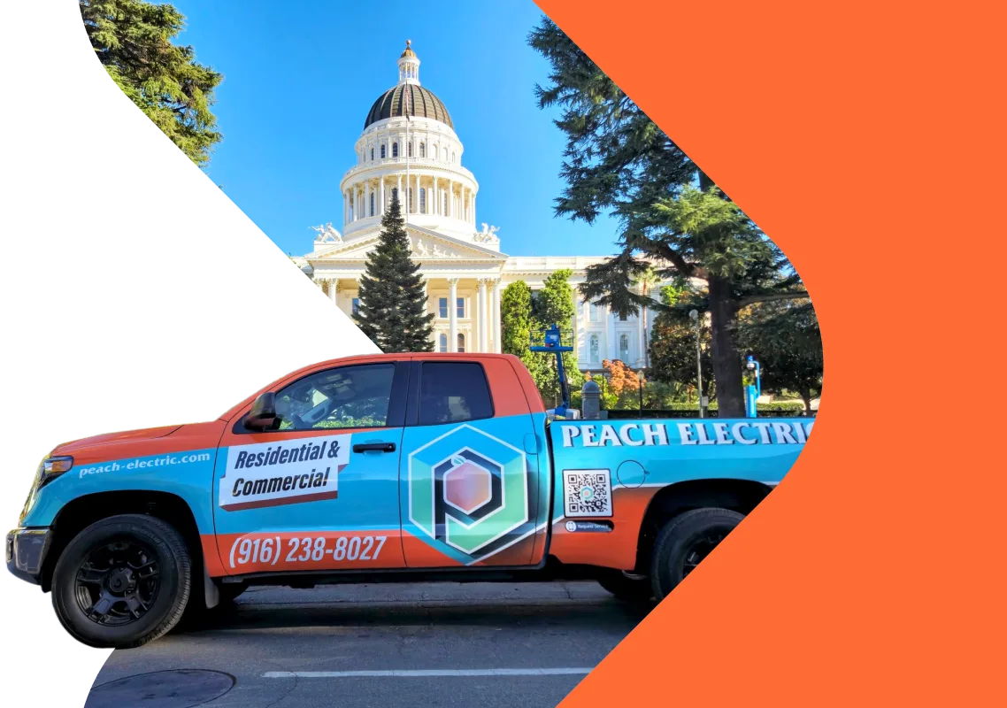 Peach Electric electrician working on a residential electrical panel in Sacramento